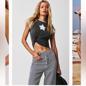 Free People Black and White Star Patch T-Shirt